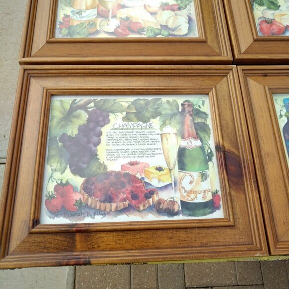 SET OF FIVE WATERCOLOR WINE PRINTS IN STEPPED PINE WOOD FRAMES WITH GLASS - Picture 11 of 16